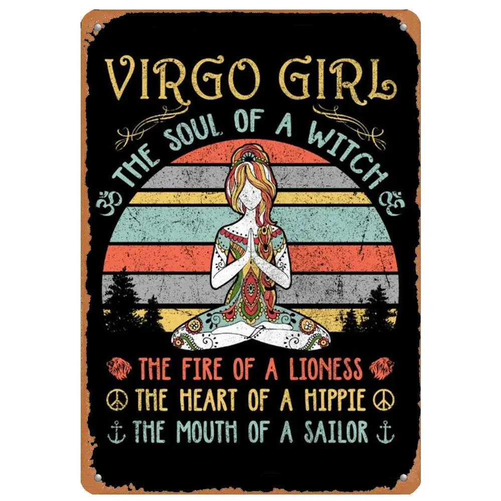 

Retro Metal Sign Funny Virgo Girl The Soul of A Witch Home Bar Club Kitchen Restaurant Wall Art Decor Plaque Signs 12X8Inch