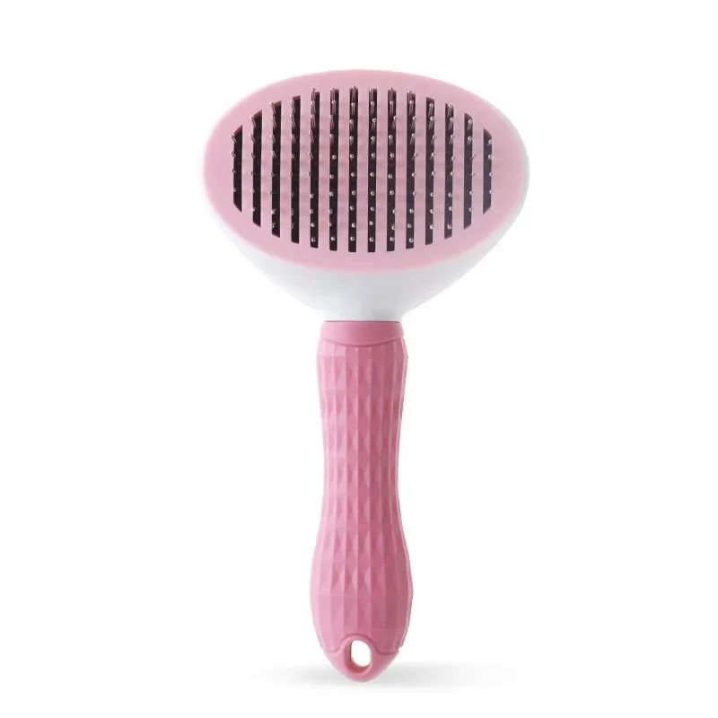 Pink Dog Hair Removal Comb Grooming Cats Comb Pet Products Cat Flea Comb Pet Comb for Dogs Grooming Toll Automatic Hair Brush Trimmer - Цвет: Pink