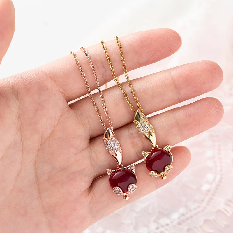 Vintage Aesthetic Cute Fox Pendants Necklaces Female Red Yellow AAA Crystal Top Quality Chain Choker Fashion Jewelry Z246 | Украшения и