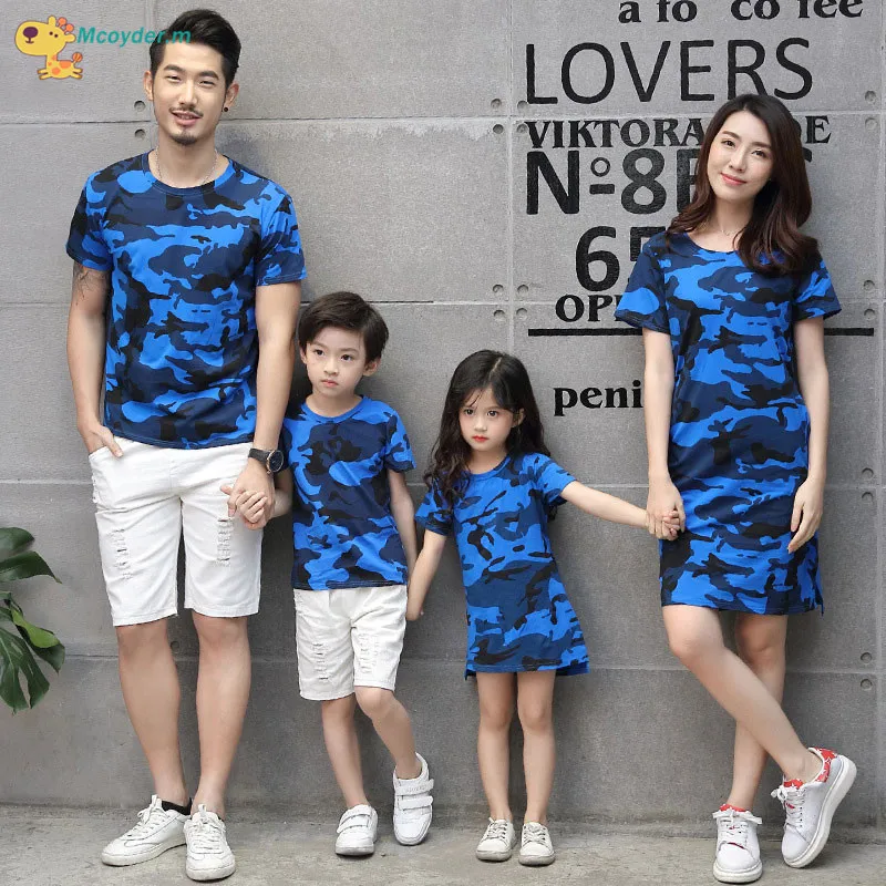 

Summer Family Clothes Matching Mother Daughter Camouflage Dress Son Father Camouflage Cotton T-shirts Family Clothing