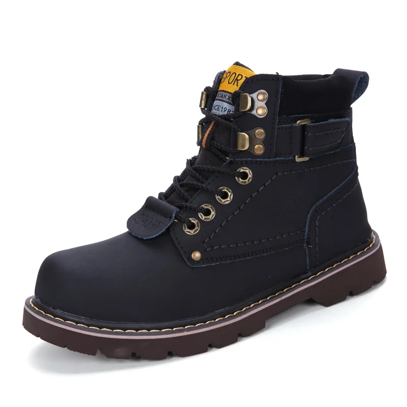 Autumn/Winter Mens Boots Leather High Quality Men Tactical Boots Yellow With Fur Work Boots For Mens Big Size Military Boots Men - Цвет: Black