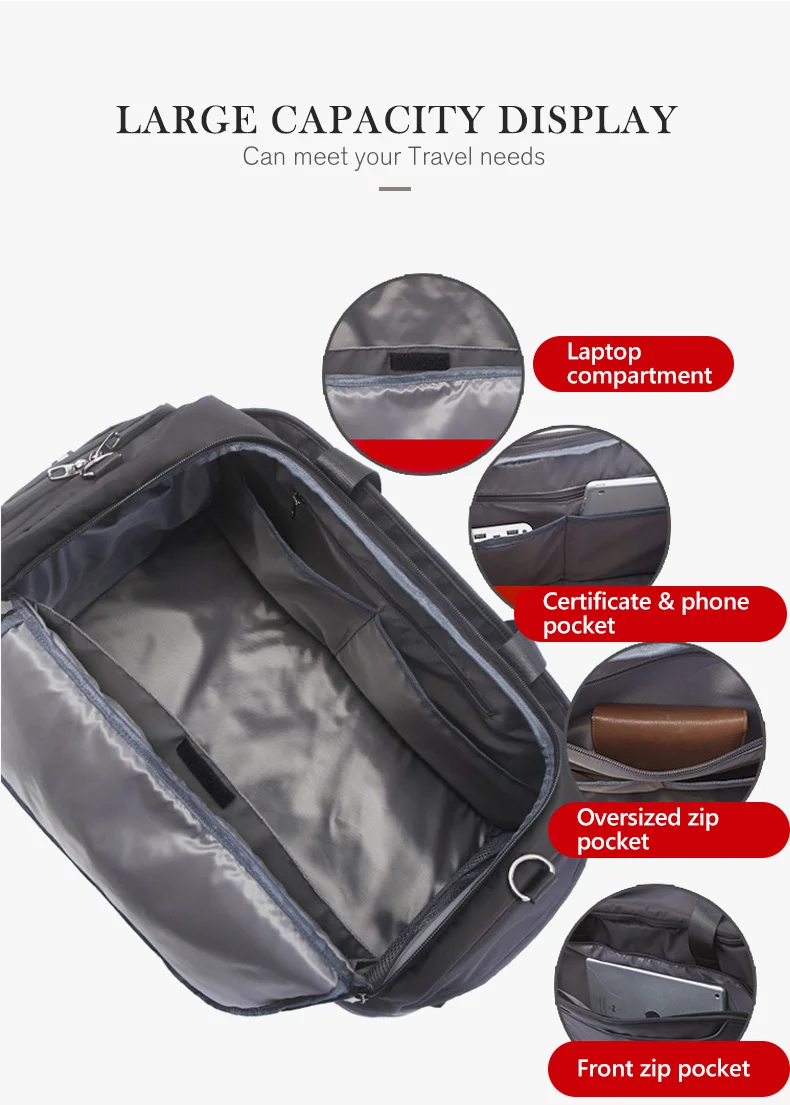 Neouo Nylon Anti-Theft Lock Waterproof Travel Bag Large Capacity