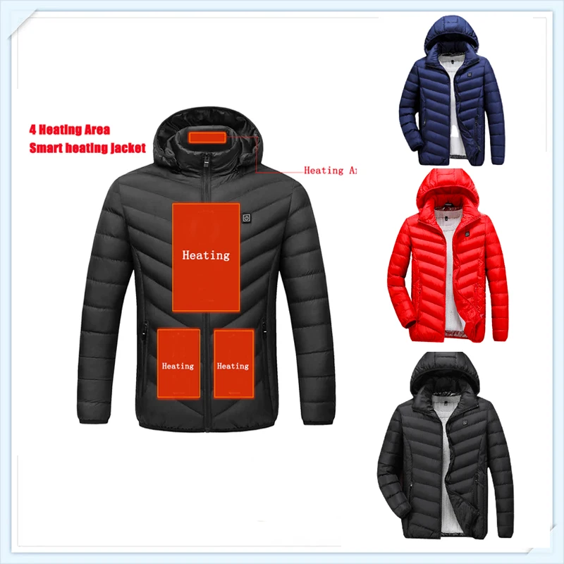 

2020 New Men Winter Warm USB Heating Jackets Smart Thermostat Pure Color Hooded Heated Clothing Waterproof Warm Jackets clothing
