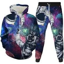 

Men's Set Spring/Summer Men's Street Hoodie Set 3d Printed Astronaut Fashion Men's Sweatshirt Men's Fitness Jogging Pants Set