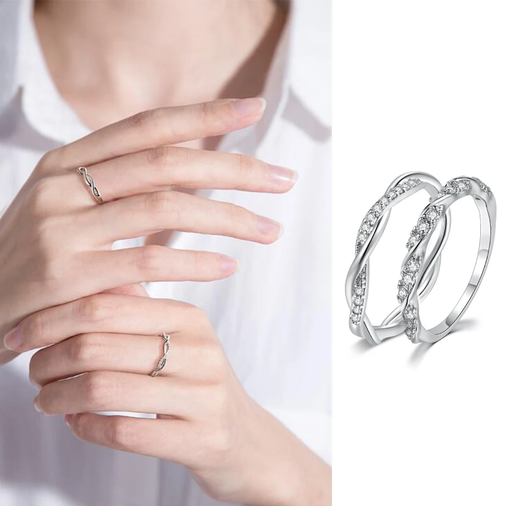 

Temperament Winding Midi Rings For Women Wedding Engagement Ring Silver Color Zirconia Gift For Girls Fashion Jewelry DZR018-23