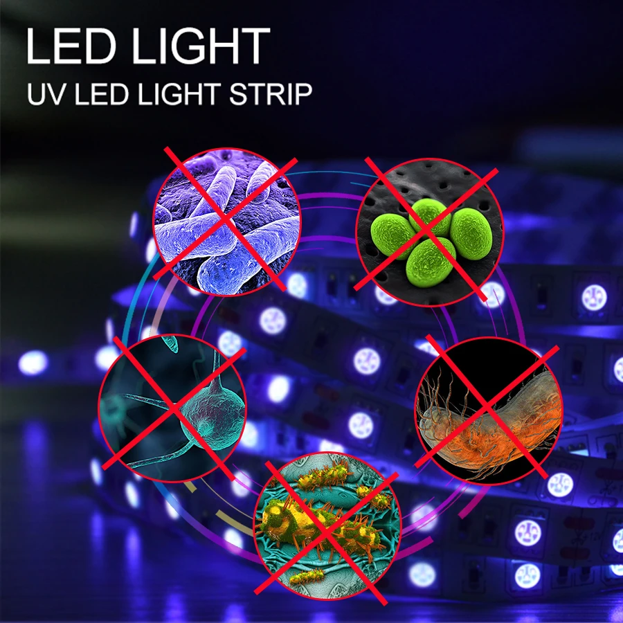 5 Meter 12V UVC LED Strip Light 300 LEDs UVC Lamp Sterilizer UV Tape Sterilization Lights 265nm LED Sterilizer Diode Ribbon