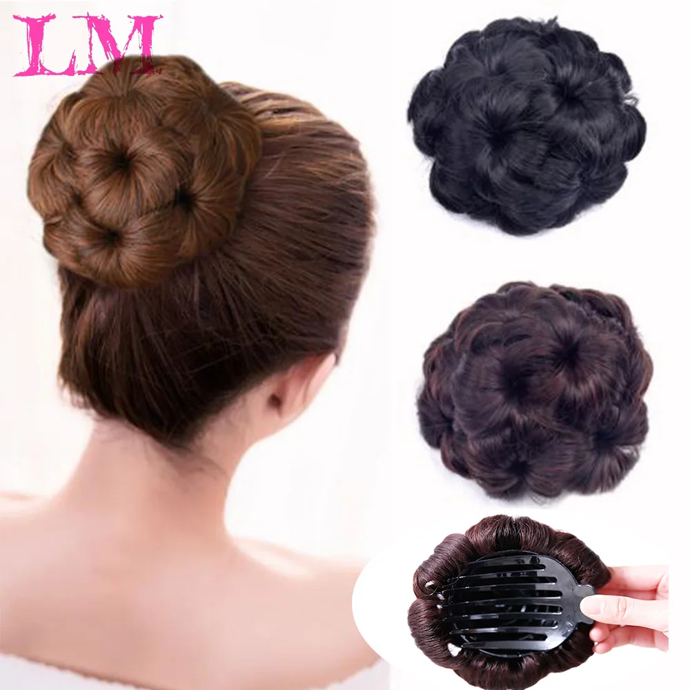 LM цветок стиль синтетического волокна волос горячей клип в эластичный парик светильник расширение булочка пончик для женщин
