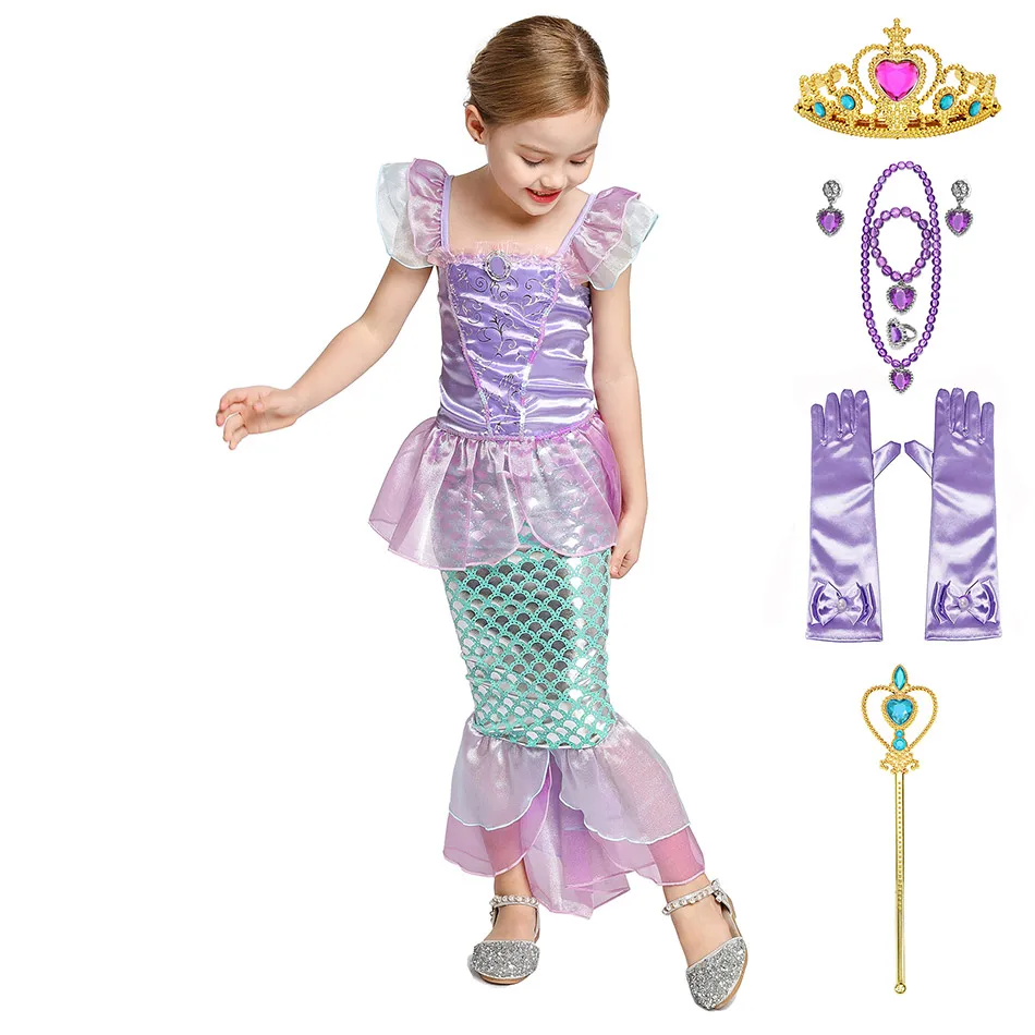 Story The Little Mermaid Fancy Princess Dress for Girls Siren Design Kids Summer Ariel Costume Children Halooween | Детская одежда и
