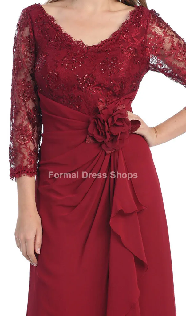 vestido de noiva размера плюс винтажный цветок для свадьбы три четверти рукав кружева мать невесты платья - Цвет: wine red