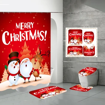 

4pcs/Set Merry Christmas Shower Curtain Santa Claus Bathroom Set Waterproof Non Slip Toilet Cover Floor Mat Rug Festival Decor