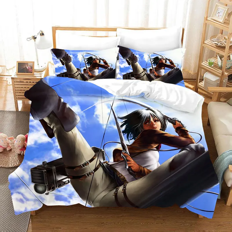 

Japan Anime Attack on Titan Bedding Set Cartoon Duvet Cover Pillow Case Comforter Cover King Size Bedclothes Bed Linen Bed Sets