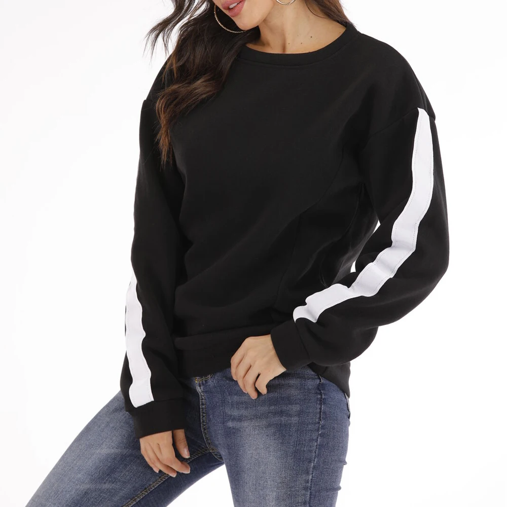 Черный 4 Colors Hot Fashion Women Long Sleeve Casual Trainning Pullover Tops Female Solid Color Hoodie Casual Jumper Sweaters - Цвет: Черный