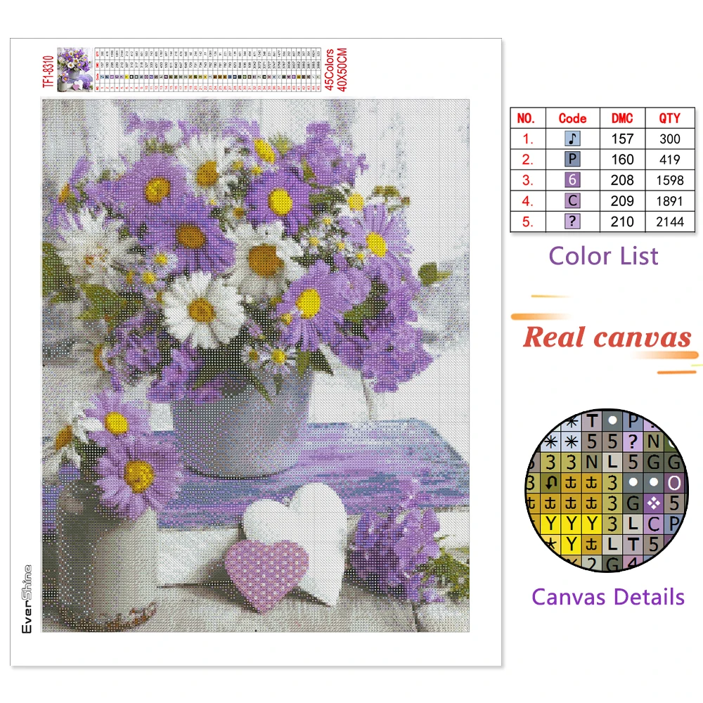 EverShine Diamond Painting Flower Cross Stitch Set Diamond Mosaic Daisy Full Square Embroidery 5D Rhinestones Handmade Gift