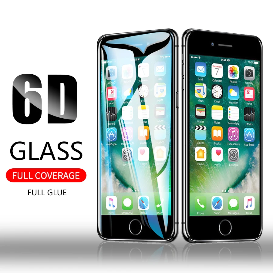 Полное покрытие из закаленного стекла для iphone 7 защитная пленка экрана 6 8 plus 6D