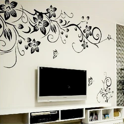 Elegant 3D Floral Wall Art Decal (Black)