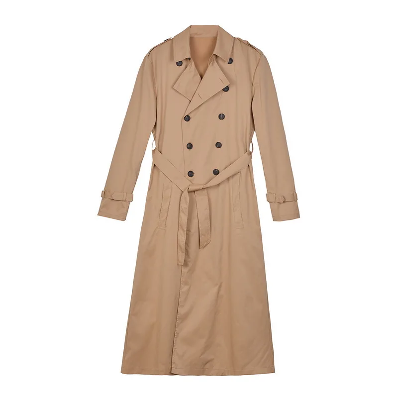 Long Slim Men Trench Coat Double-Breasted Lapel Windbreaker Male Fashion Autumn Winter Coat Long Design Trench Male Size S-2Xl
