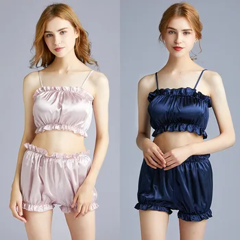 

Satin Pajama Women's Seamless Sexy Underwear Pajama Suspender Sleepcoat Shorts Lingerie Set Pajamas For Women