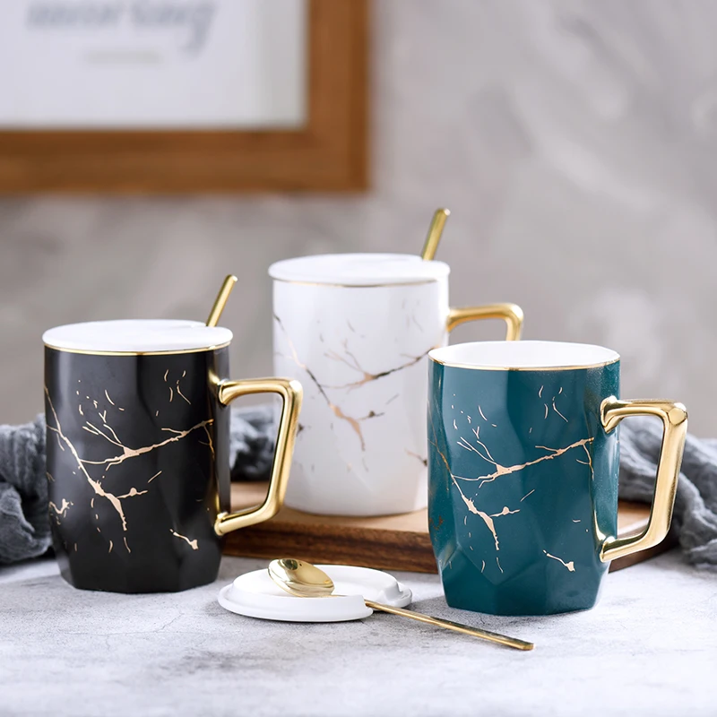 Marble Gold Stripe Mug White Black Olive Green Coffee Cup Quality Ceramic New Year Mug Gift for Friend Dinner Water Juice Cup