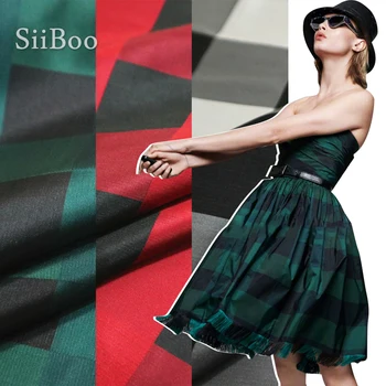 

European elegant embossed plaid style blue green black and white color yarn dyed jacquard brocade fabric for women dress SP6153