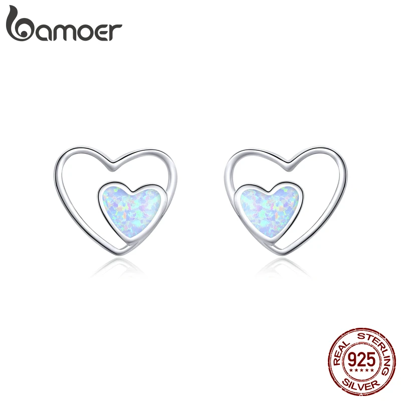 Женские серьги гвоздики с сердечками bamoer 925 пробы серебряные ювелирные украшения 2020 новинка Oorbellen