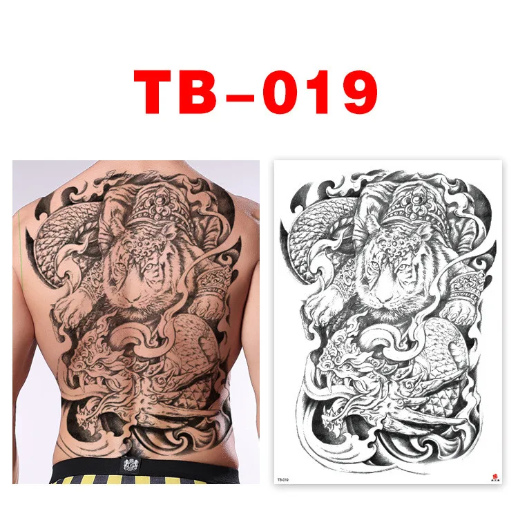 

Totem Tiger Temporary Flash Tattoos Waterproof Large Full Back Sticker Old School Cool Fake Tatoo for Women Men Girl 019