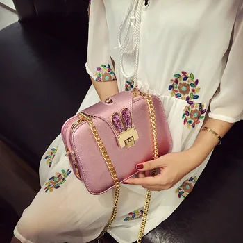 

New women's bag cute rabbit ear clip small square bag shoulder diagonal bag