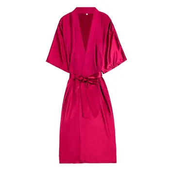 

Women's sexy silk satin kimono robe bathrobe baby dress underwear nightdress lace stitching long bathrobe robe home service #121