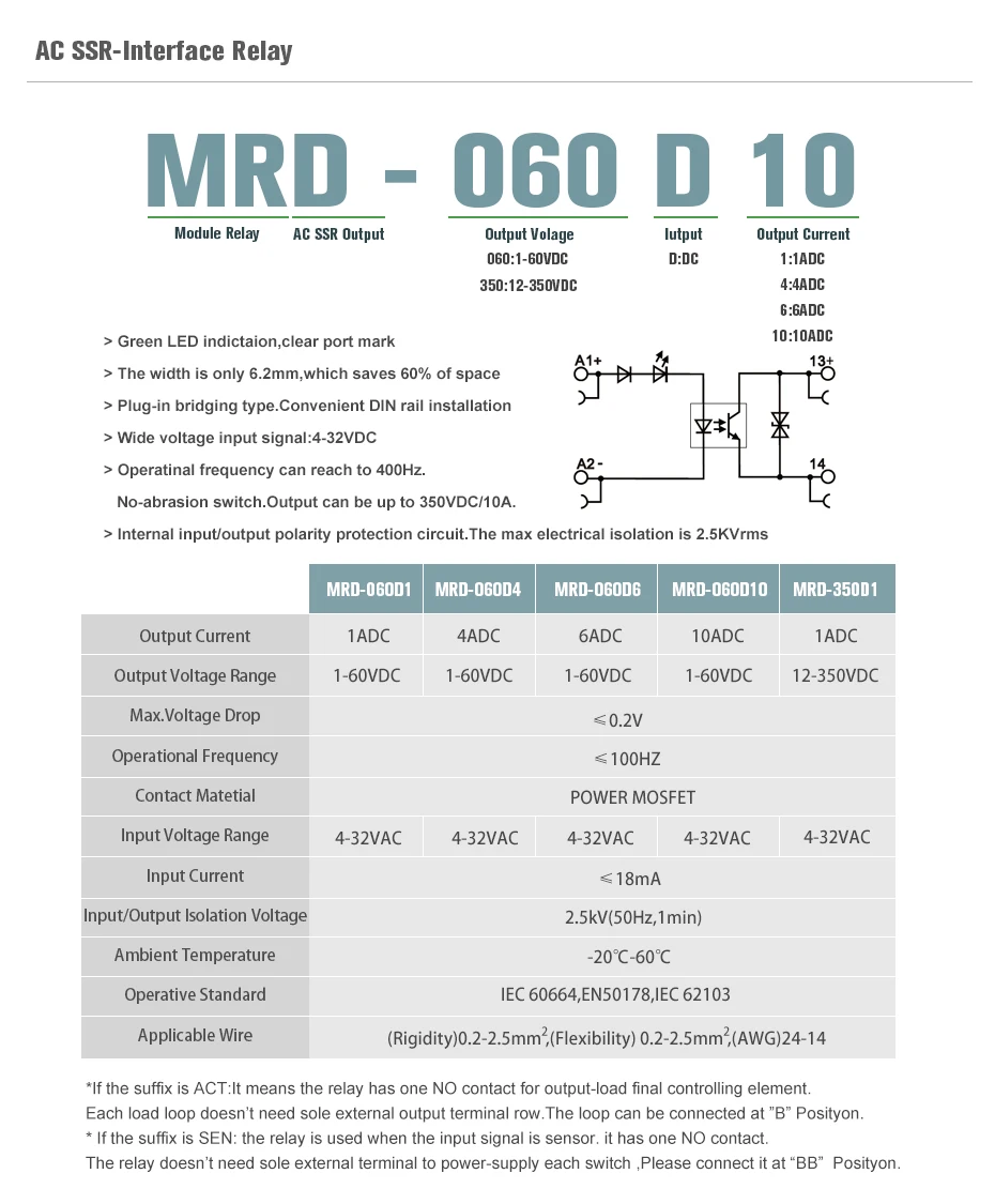 10 шт./партия MRD-060D2 твердотельный релейный модуль 2А постоянного тока 24 В ультра-тонкий порт релейный вход 2а: 5 в 12 В 24 В DC AC SSR