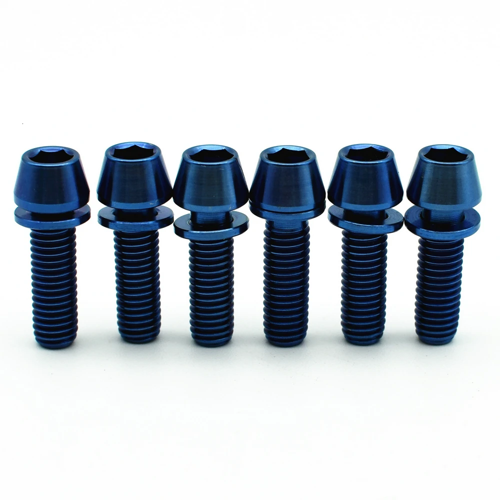 Titanium Bolts M5x16 Cone Washer Bicycle Stem Burned Blue Color  (6)