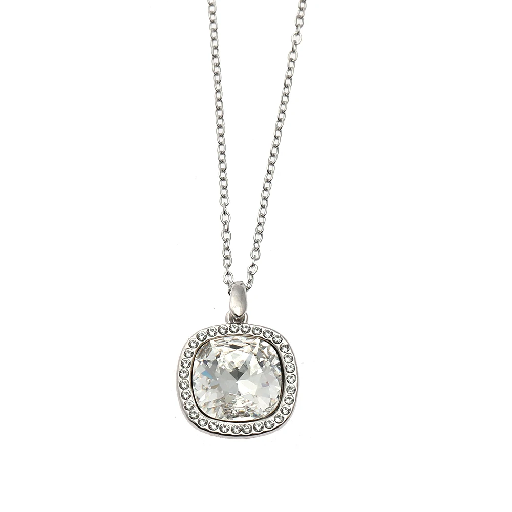 ONYSS DE00025 Crystal From Swarovski Luxury Square Grey Paved Pendant Necklace For Valentine's Day Gifts | Украшения и