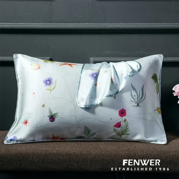 

Beauty Flowers Printed Pillow Case 100% Mulberry Silk Cushion Case Cover For Bedroom