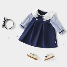 

Children's Clothing 2022 Spring New Sweet Long-Sleeve Kids College Wind Stitching Dress For Girls Casual Princess Dress 3-8 Year