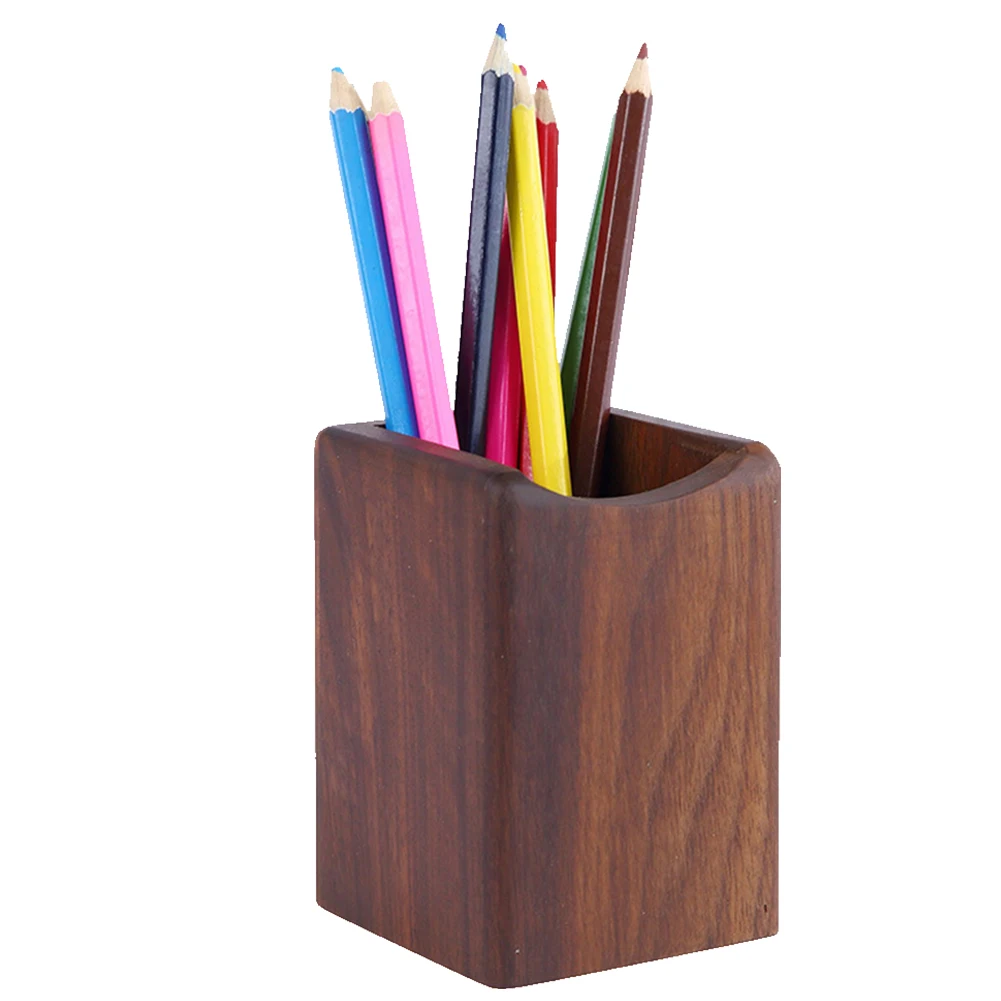 

Stationery Wooden Stand Storage Desktop Organizer Pen Holder Multifunction Wear Resistant Decoration Home Square Office School