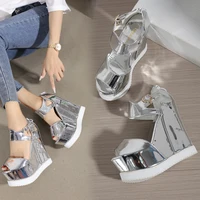 Sandali con zeppa 15 Cm sandali da donna 2021 tacchi alti estivi Sexy moda roma scarpe Peep Toe aumentare sandali con fondo spesso pompe