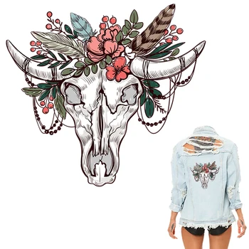 

Bull Head Patches For Clothes Skulls Punk Patches Diy Washable Garment Accessory New Heat Transfer Iron On T-Shirt Jeans