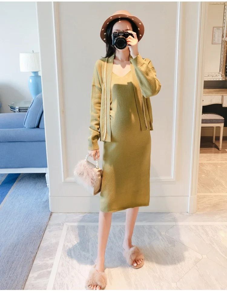 Afei Tony Maternity трикотажные наборы Новое поступление сексуальное платье с v-образным вырезом модное повседневное пальто из двух предметов Одежда для беременных