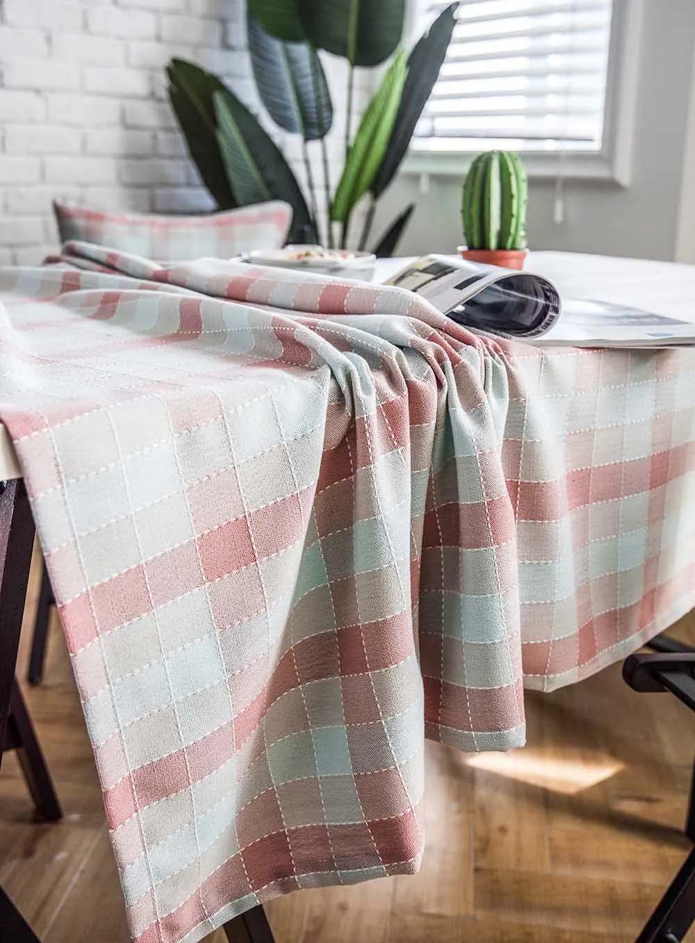 Plaid Linen Pink Wedding Tablecloth Blue Birthday Party Table Cover Rectangle Desk Cloth Wipe Covers Waterproof Table Cloth