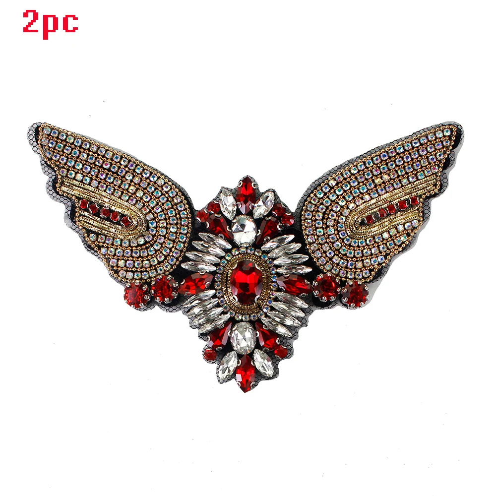 1850 wing R 2pc Стразы, корона, сердце, крыло, блестки, нашивка из бисера, мышь, Бабочка, стрекоза, вишня, для шитья, аппликация, украшение для одежды - Цвет: 1850 wing R 2pc