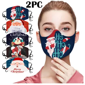 

2PC Washable Cloth Face Mask Christmas Print Reusable And Adjustable Protective Fabric Face Cover For Adult Facemask Mouth cover
