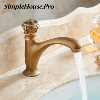 

Antique Carving Brass Taps Single Handle Deck Mount Cold Water Balcony Washing Basin Faucet