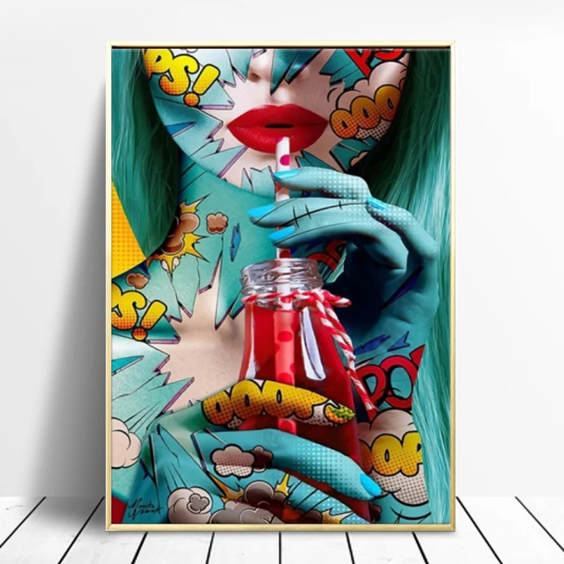 

Graffiti Street Art Sexy Woman Canvas Paintings on The Wall Drinking Girl Posters Wall Art Pictures Cuadros Home Decoration