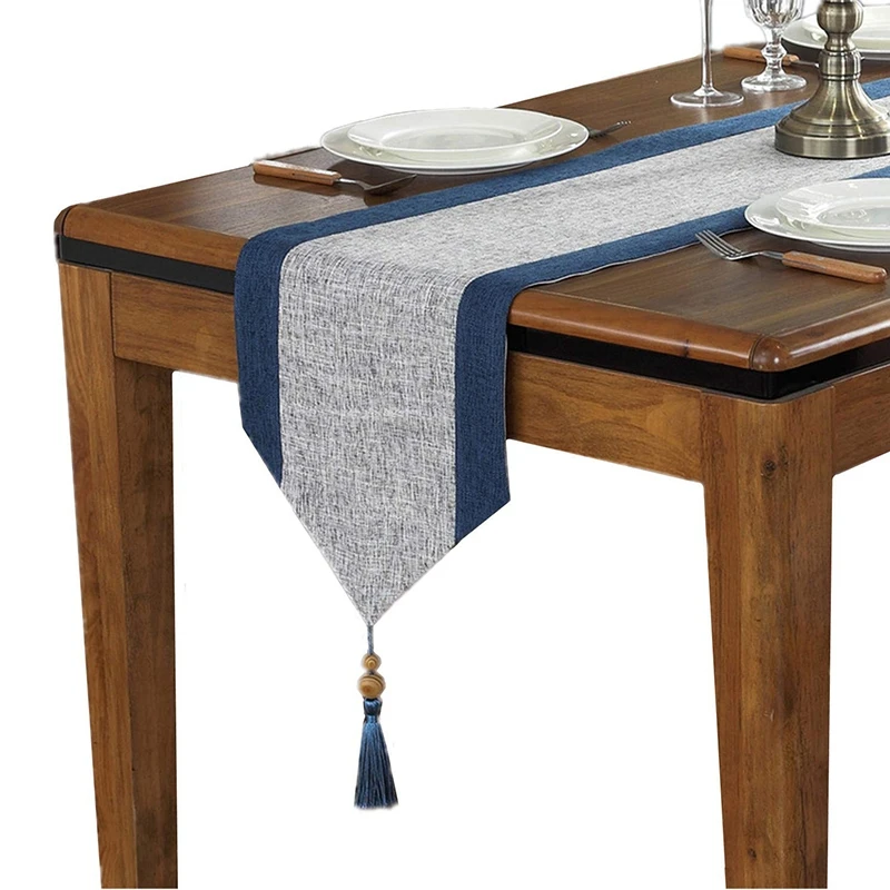 Cotton Linen Table Runner with Tassels for Dining Table Decoration Home