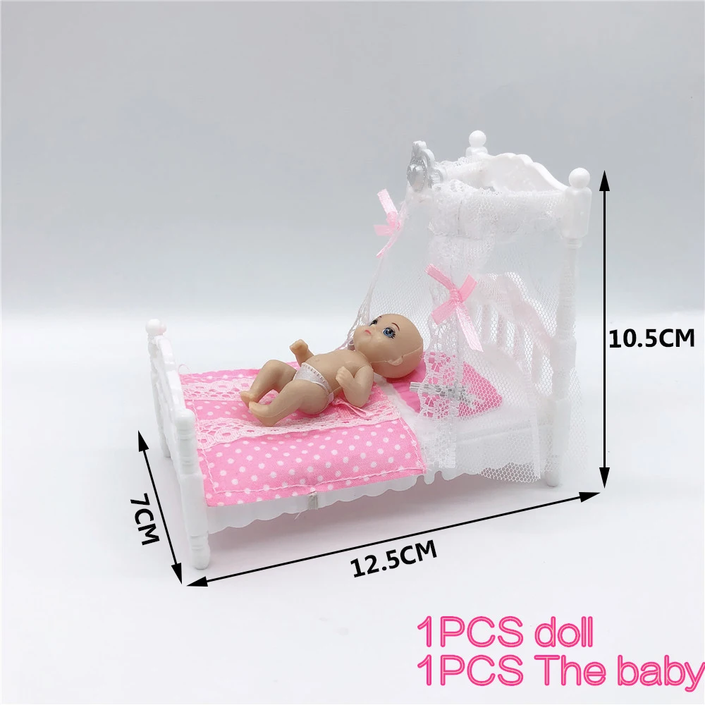 Plastic Cot Bed with Bed Net Doll Accessories Cute Bed Girls Dollhouse