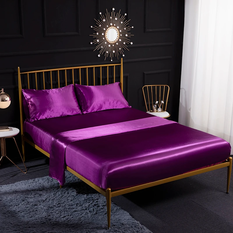 Model 6 Dark Purple Искусственный шелк, атлас для плоскопечатной машины наволочка 3/4 шт. сплошной Цвет домашний декор простыня на кровать наматрасник - Цвет: Model 6 Dark Purple