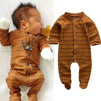 

0-6 Months Newborn Baby Boys Long Sleeve Romper Wrap Foot Jumpsuit Brown One Piece Rompers For Boys Outfits Baby Boys Clothes