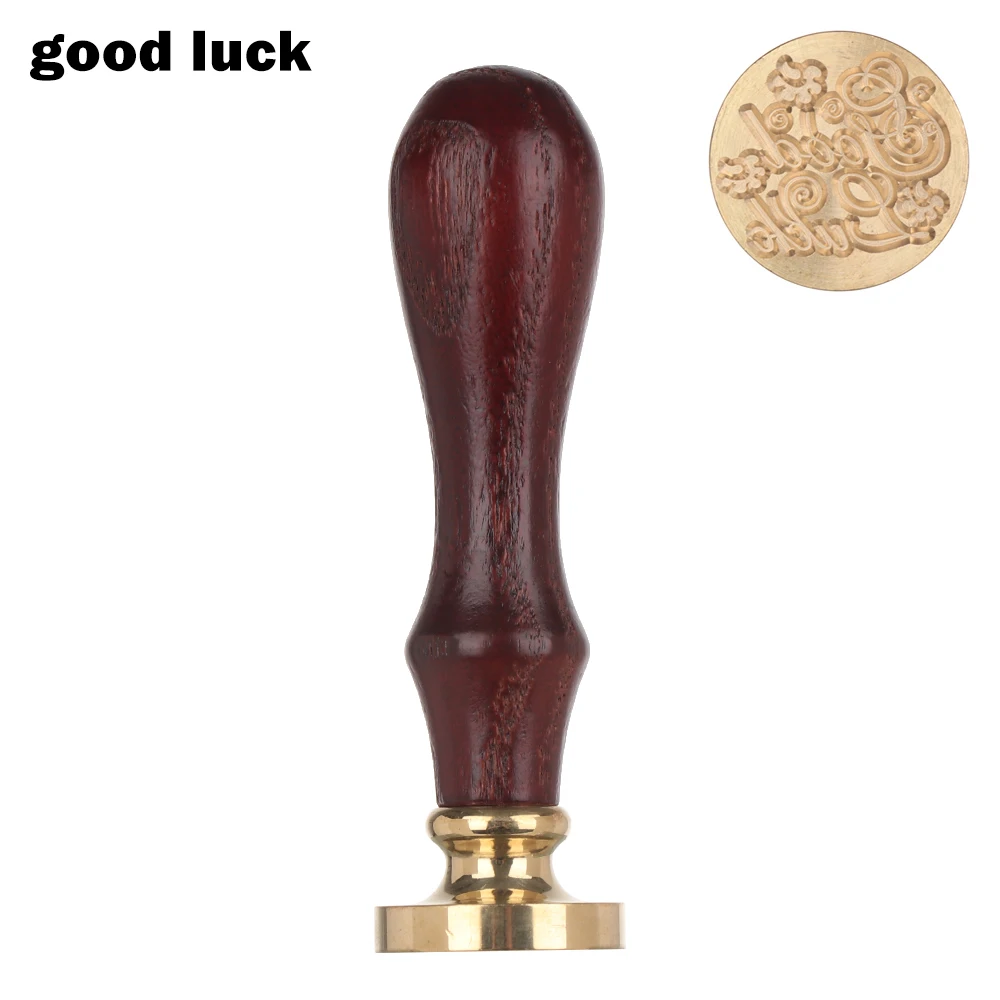 good luck Латунная Голова Деревянная ручка Счастливого Рождества счастливого дня рождения спасибо с любовью Цветочные Письма Печать поздравления восковая печать штамп - Цвет: good luck