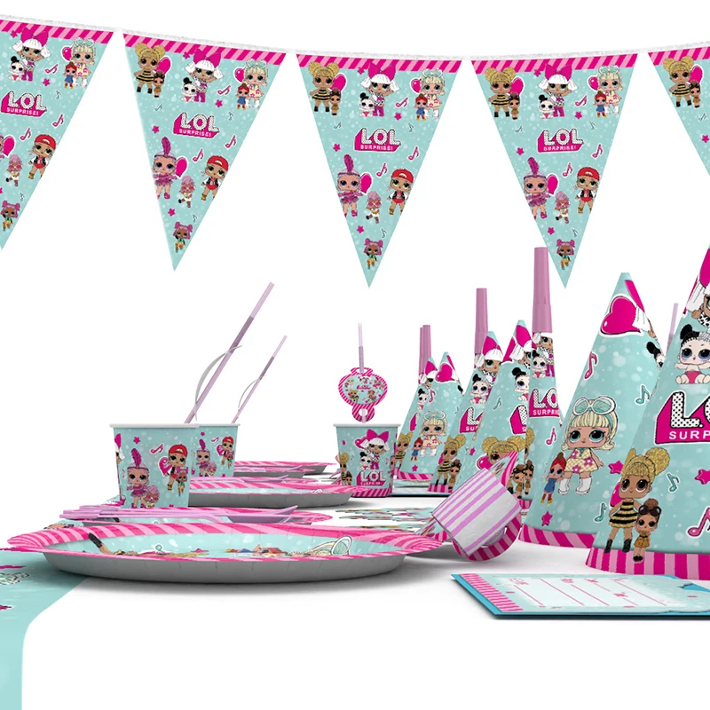 

Genuine LOL Surprise party Dolls theme plate birthday Christmas Original Anime Figure lols dolls decoration gifts for girls