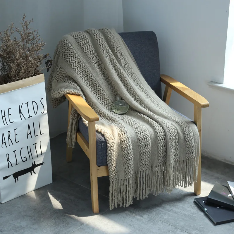 

Sofa Throw Thread Knitted Blanket Bedspread on the Bed Sofa Yellow Plaid Stripe Travel TV Nap Blankets Soft Home Decor Tapestry