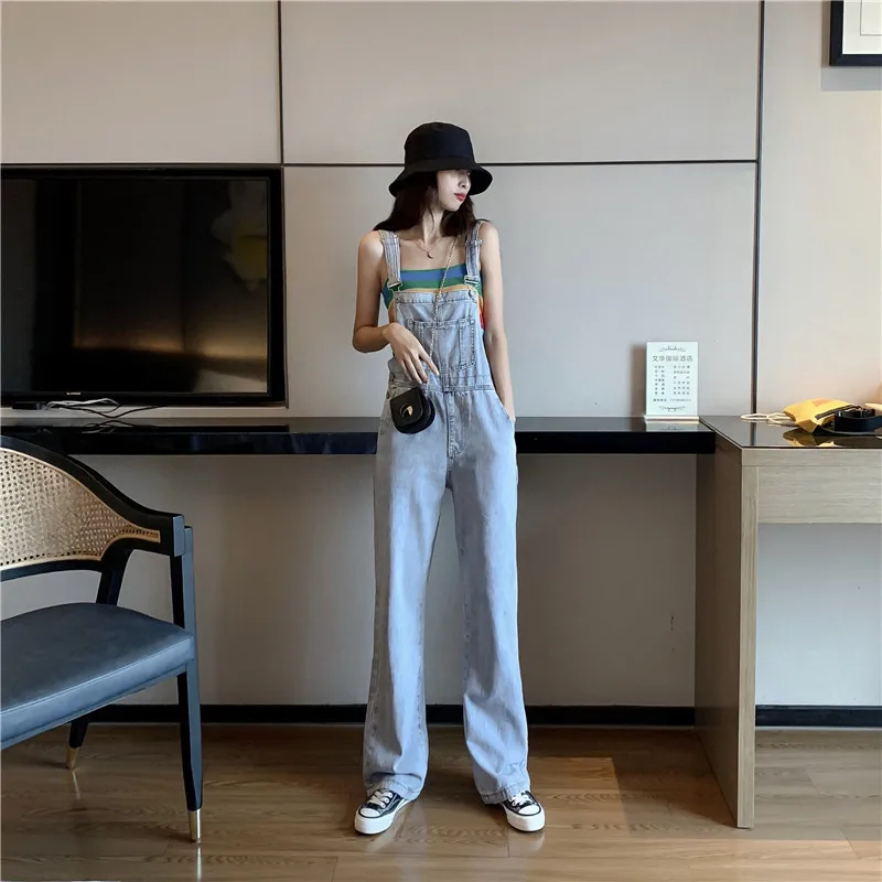 

Women Jeans Tracksuits Female Wide Leg Pant Sets Fashion Striped Suspender Top Suits Two Piece Denim Bib Pants Suits Rompers