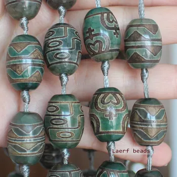 

5pcs ,13-15x20-24mm Green Ancient Tibet Dzi Agates Drum Shape Beads , For DIY Jewelry Making, pendant,necklace